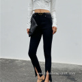 New Arrivals Black Long Slit Skinny Pants